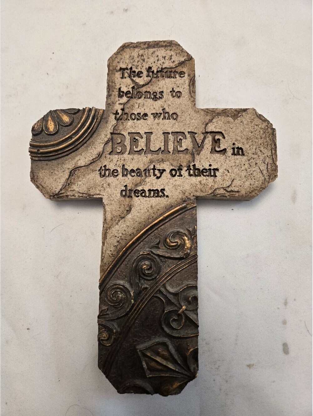 Decorative Wall Cross Plaque with Inspirational Quote 9.5x6